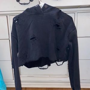 Emma and Sam cropped distressed hoodie